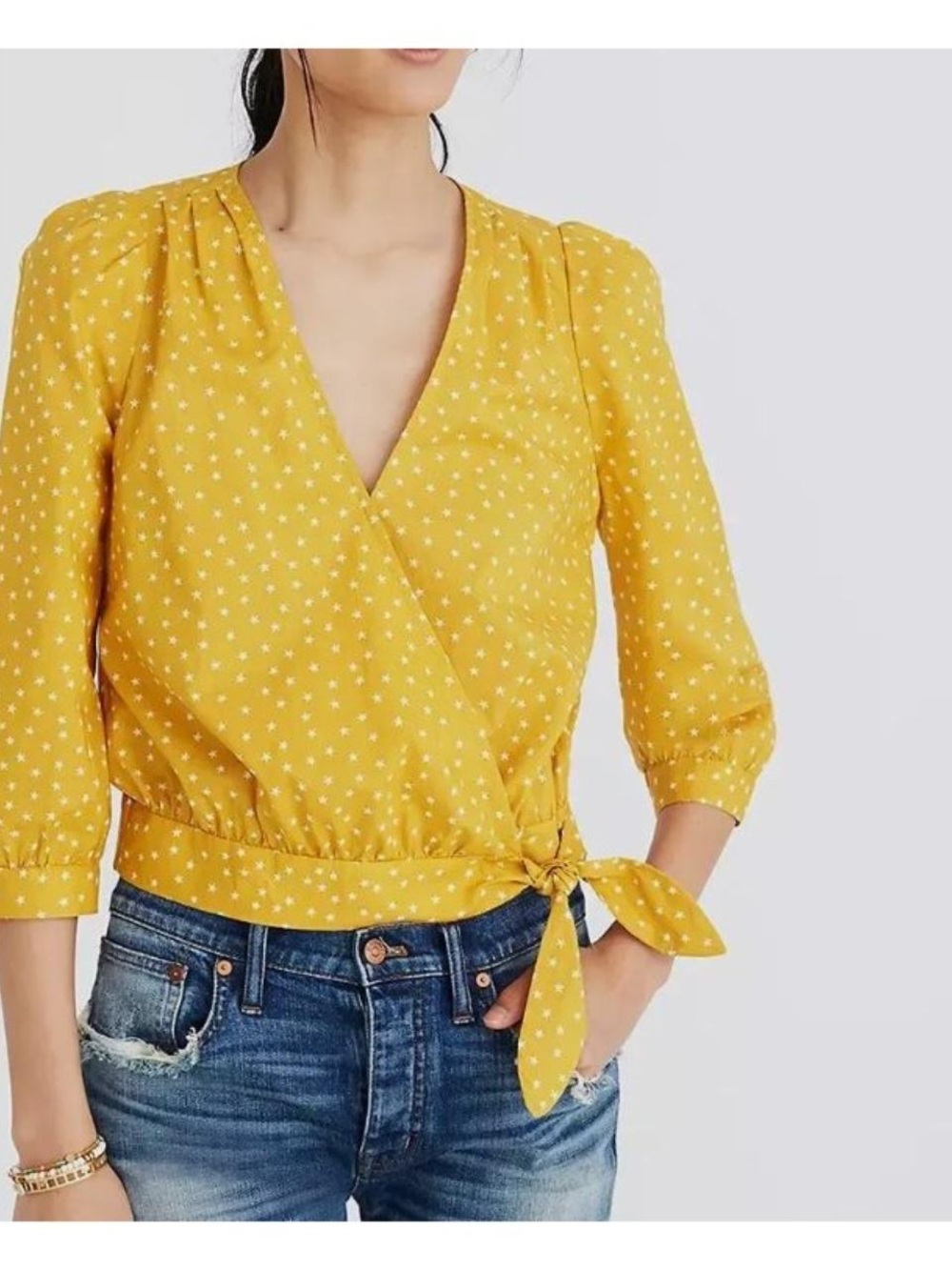 Madewell Mustard Yellow Star Scatter Wrap Top - Size Small